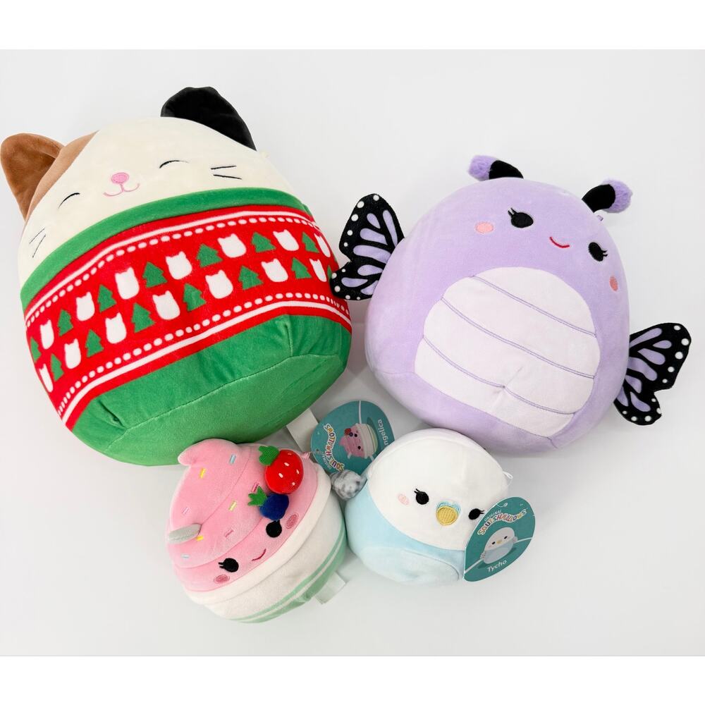 Squishmallows Plush Lot of 4 Cam Cat Butterfly Cupcake Bird EUC and NWT Soft